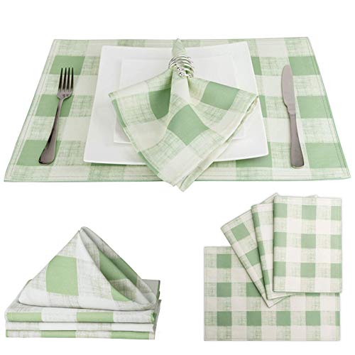Vcvcoo Heat Resistant Plaid Placemat Set Of 4 + Cloth Napkins Green #TOP12