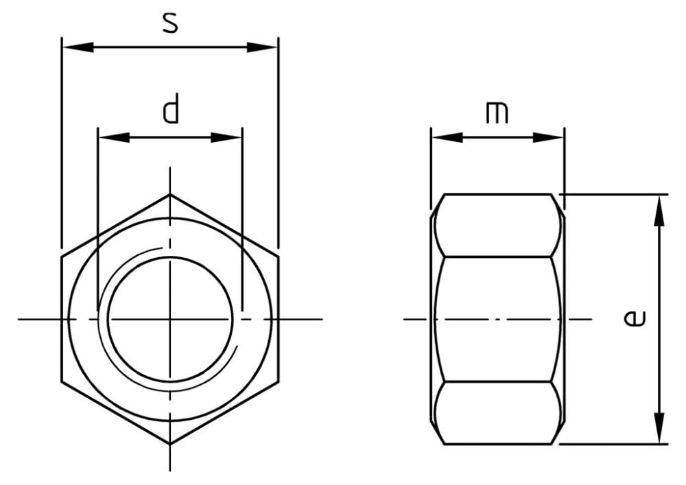 Sechskantmuttern M16 (DIN 934) | Edelstahl A2 V2A Inox rostfrei | Standard Sechskant Mutter | 50 Stück