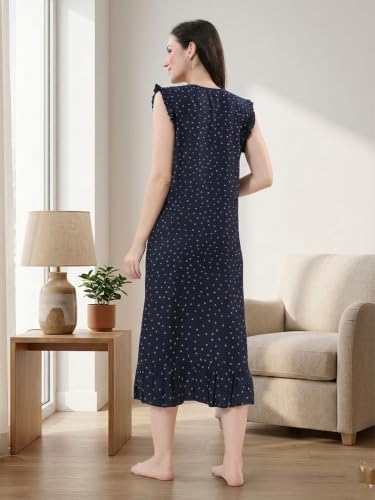 Image of CLOUD SOFT Women's Viscose Blend Comfort Short Nighty with Side Pockets | Soft Printed Short Night Dress for Everyday Wear | Easy to Wear (CS5001)