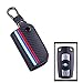 JKCOVER Key Fob Holder Protector Compatible with BMW Remote Fob, M-Colored Stripe Black Carbon Fiber Pattern Leather Key Cover with Keychain (for Older 1 3 5 6 Series X5 X6 Z4)