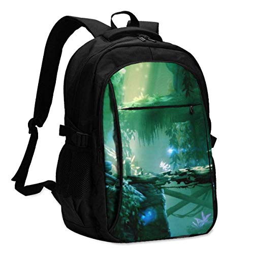 Ori and The Blind Forest Backpack Travel Mochila para portátil con Puerto de Carga USB Interfaz para Auriculares Mochila universitaria para Mujeres Hombres niños Business Travel Anti Theft Backpack