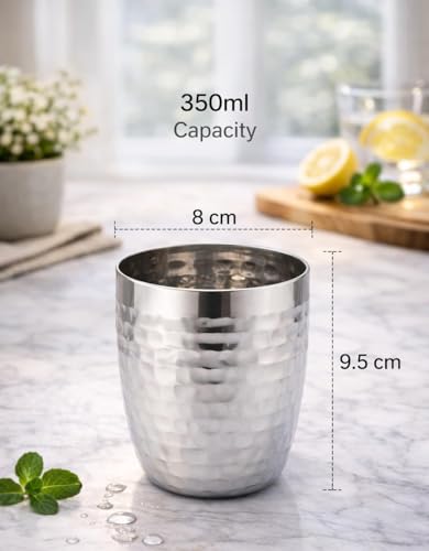 Image of Drinking Glasses Set | Premium Heavy Guage | Silver Mirror Polish | Break Resistant | Gifting Item | 350ml | Set of 6 (Mathar)