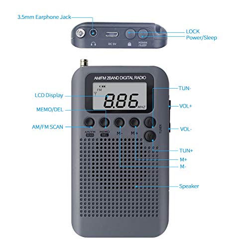 Tragbares Radio Mini FM/AM Stereo Digital Radio mit Kabel Portable Radio mit Kopfhörer und Eingebauten Lautsprechern… - Image 6