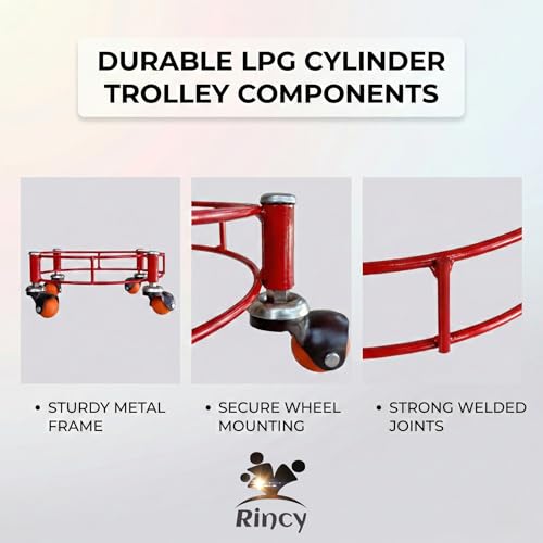 Image of Rincy 2 Pic Red Heavy Colour Heavy Unbreakable Wheels Durable Steel LPG Gas cylinder Trolley With Heavy Wheels Gas Trolley | Steel Cylinder Trolley with Wheels Heavy Duty (5 Year Wheels Warrenty)