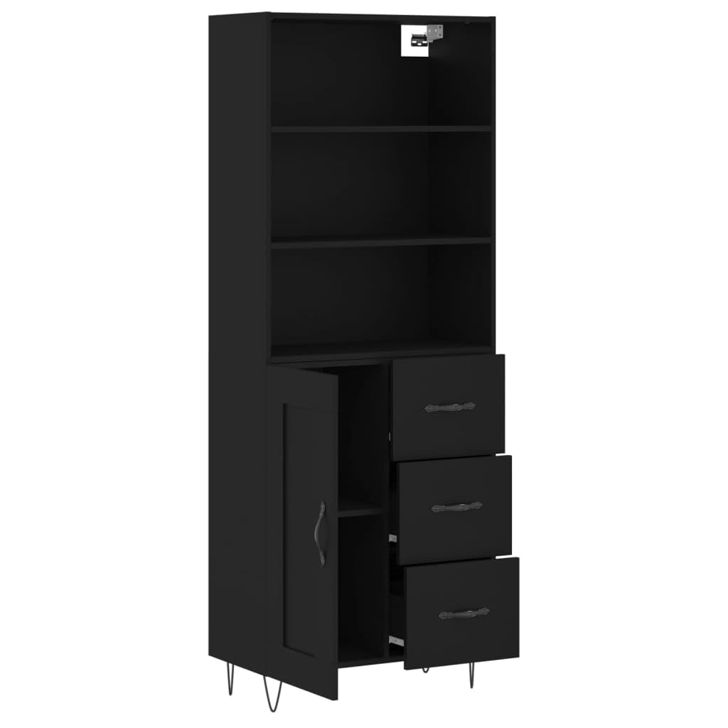 Wysoki kredens czarny sklejka wysoka kredens z metalowymi drzwiami i nogami do organizacji domu 69,5x34x180 cm