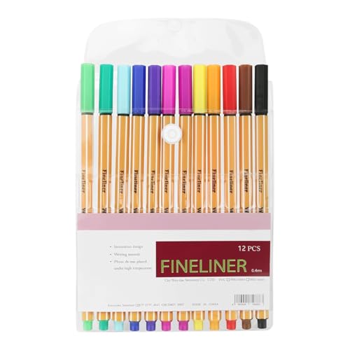 Stylo feutre pointe fine - 12 Pcs - 12 Couleurs - coloris intenses pour Débutant Dessin,Livre De Coloriage,Mandala,Bullet Journal