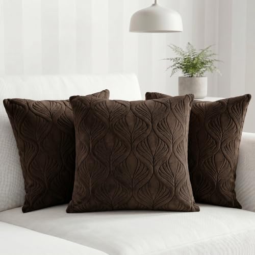 Image of Yellow Weaves Jacquard Cushion Covers | Sofa Cushion Covers | Throw Pillow Cover for Sofa, Couch, Living Room| Removable & Washable | 16x16 Inches, Set of 3 (Coffee Brown)