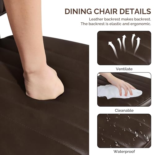 Image of Dining Chairs Set of 6, Modern Faux Leather Dining Chair with Thick Cushions Seat Back and Metal Legs, Comfy Upholstered Kitchen Chairs for Dining Living Room (Coffee)