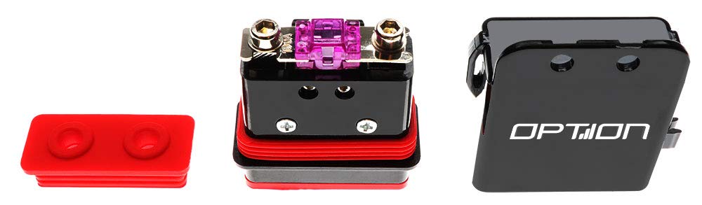 OPTION KFZ Sicherungshalter bis 35mm² - wasserdichte Autosicherung für Endstufen Amplifier - Kabel zwischen 20mm² bis 35mm², mit Flachstecksicherungen 80A & 100A