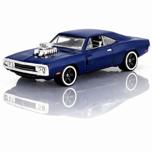 Image of 1:64 Scale Diecast Metal Muscle Car | Alloy Body Mini Collectible Cars with Smooth Wheels | Realistic Display Model & Racing Toy for Kids, Adults & Collectors (Muscle Car 1:64 Scale - Blue)