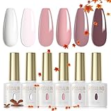 ROSALIND Esmaltes Semipermanentes para Uñas Blanco Rosa Claro Rosa Color Avena 6 Colores Kit Pintauñas Semipermanentes Uñas de Gel UV LED Esmaltes en Gel Gel Nail Polish Esmalte Uñas 6ml