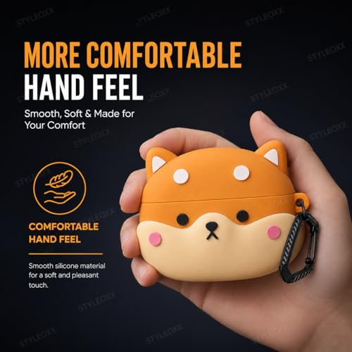 Image of Anvique Silicone Case Cover for Oneplus Nord Buds 4 Pro, Scratch Resistance, Shock Absorption, with Premium Carabiner (ShibaDog Cartoon)