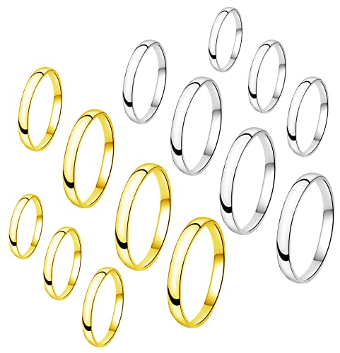 MJust Anillo para dedo del pie de acero inoxidable chapado en oro de 18 quilates de 2 mm, 14 piezas de anillos cerrados lisos y finos para mujer, oro rosa, plata, oro, juego de anillos apilables de