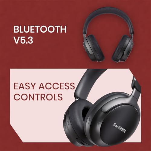 Image of GameSir Bass Wireless Headphones with 40mm Drivers, Deep Bass Stereo Sound, Bluetooth 5.3, Over-Ear Noise Isolation Headset with LED Light, Built-in Mic for PC, Mobile & Laptop (Black)