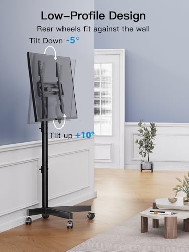 Image of PERLESMITH Rolling TV Stand for 23-62 Inch TVs, Outdoor Mobile TV Cart Holds up to 99 lbs, Portable TV Stand on Wheels for Bedroom and Living Room, Max VESA 400x400mm, PSTVMC04B-B