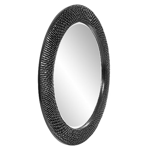 Image of Howard Elliott Bergman Big Round Mirror for Wall Decor, Black Mirror with Starburst Effect, Modern Large Circular Hanging Wall Vanity Mirror for Living Room, Bathroom or Entryway, 54 x 54 Inch