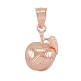 High Polish 10k Rose Gold Leaf and Fruit Charm Pink Apple Pendant