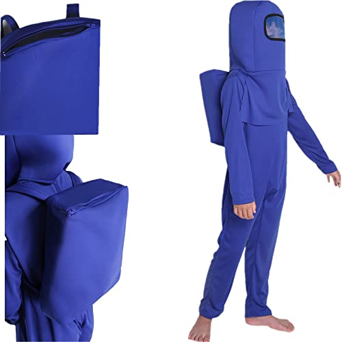 Gyscwhd Astronaut Cosplay Costume, Kids Space Suit, Red Blue Halloween Jumpsuit With Backpack Cosplay Costume Boys Girls 3-10 Years Old (S, Blue) #TOP2