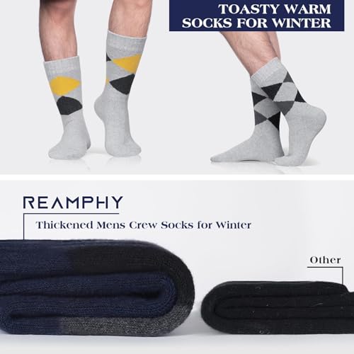 Reamphy 5 Pack Men's Merino Wool Socks Winter Thick Warm Thermal Crew Boot Socks Hiking Camping Presents for Him Dad Husband3