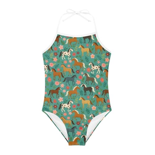 Image of KiuLoam Orange Pink Tropical Leaf Girls One Piece Swimsuit Quick Dry Beach Swim Bathing Suit for 3-8 Years Little Girls