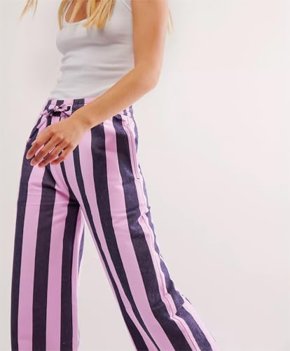 LifeShe Womens Striped Wide Leg Jeans Drawstring Elastic Waist Denim Pants Casual Baggy Jean Trousers4