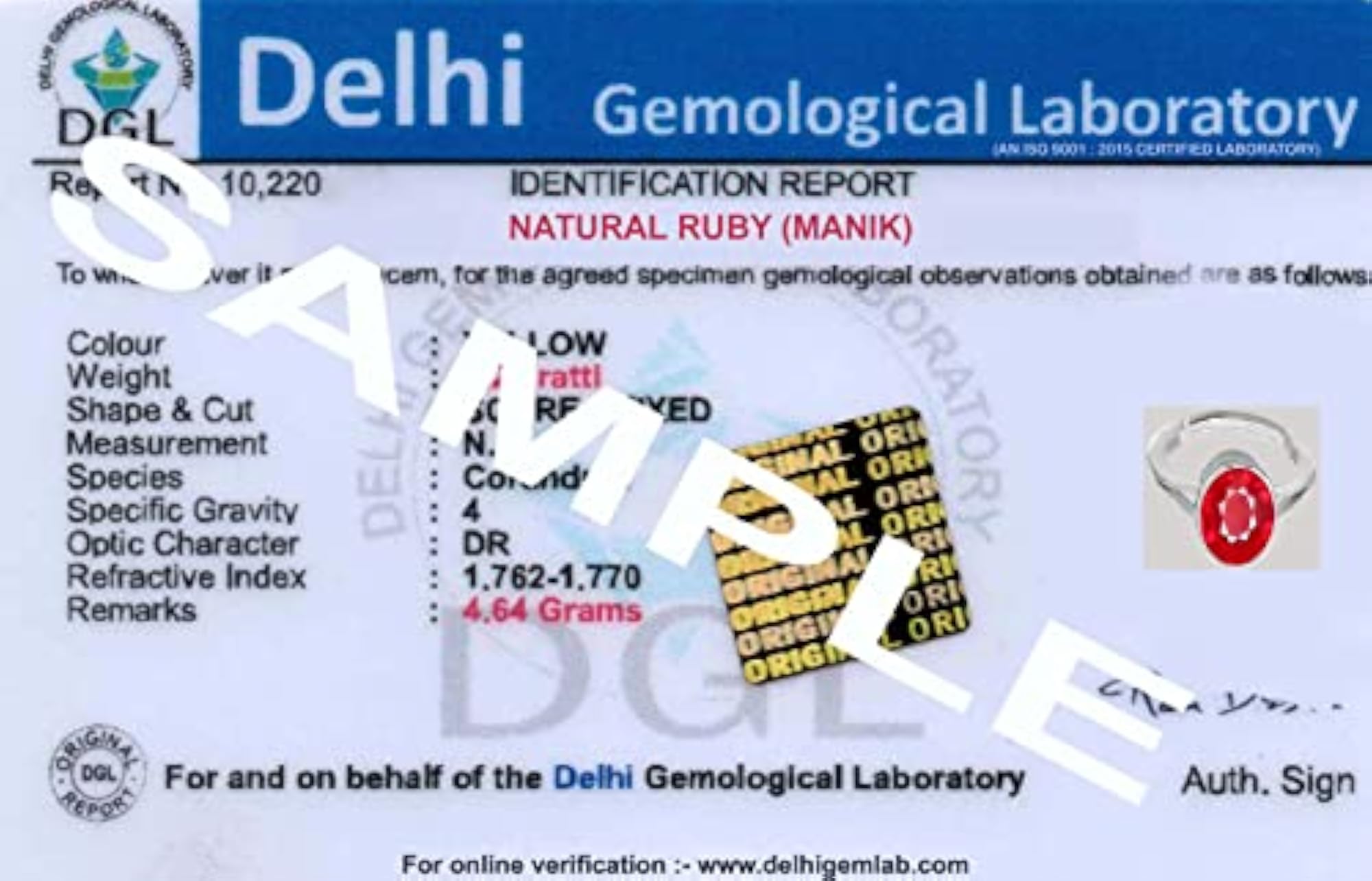 Ruby/Manik Astrological Certified Natural Gemstone