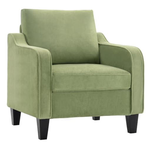 Image of Mid-Century Modern Accent Chair, Living Room Chair, Comfy Reading Armchair, Upholstered Small Sofa Chair for Bedroom, Office, Green