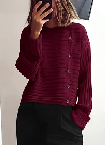 Image of PRETTYGARDEN Womens Sweaters Fall 2026 Casual Long Sleeve Crewneck Button Loose Winter Knit Pullover Sweater Tops