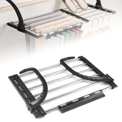 REFORUNG Balcony Clothesline Railing Black Folding and Retractabl...