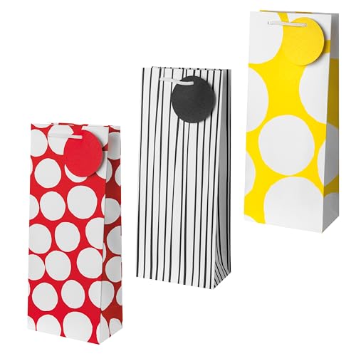 Hallmark Birthday Bottle Bags Pack Pack of 3 Bags in Red Yellow & Black Stripes for Wine Whiskey Gin