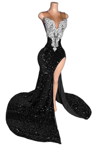 Prom Dress Glitter Sequin Beaded Applique Split Pageant Gala Mermaid Evening Party Gown2