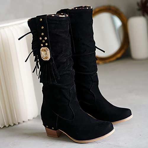 Bottes à talons hauts design strass et finitions franges fixes de qualité