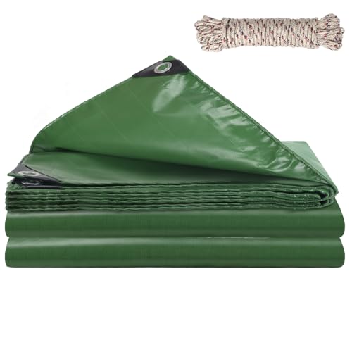 COEWUR Plane 3x5m Grün Abdeckplane mit Ösen 420 g/m² PVC Gewebeplane Wasserdicht Reißfest Gartenplane UV-stabilisiert Schutzplane mit 10m Winddichtes Seil für LKW Schwimmbad Holz Baustelle Markise