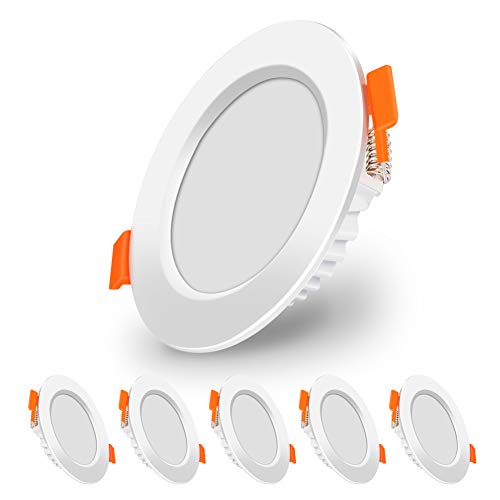 Nakeey - Juego de 5 focos LED empotrables ultraplanos, 6 W, 230 V, IP44, luz blanca cálida, 3000 K, 570 lm, para salón, dormitorio, cocina, oficina [clase energética A+]