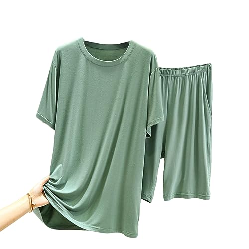 2-Piece Mens Crew Neck Shorts Pajama Sets Summer Short Sleeve Shorts Pjs Set with Henley Top Lounge Set 4XL-6XL