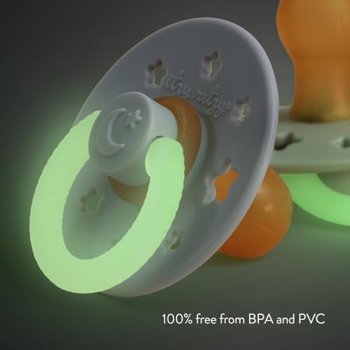 Image of Itzy Ritzy Natural Rubber Pacifiers - Baby Pacifiers with Cherry-Shaped Nipple & Large Air Holes for Added Safety - Set of 2 Glow in The Dark Binkies (Ages 0 - 6 Months)
