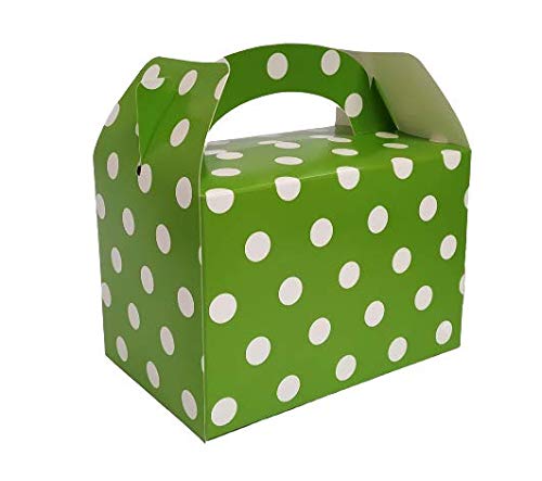 4 Square Coloured Design Children/Kids Party Boxes Carry Meal/Food Fun Picnic Birthday Wedding Favour/Baby Shower Party Box Loot Bag Gift Boxes All Occasions (50 Boxes, Green Dots)