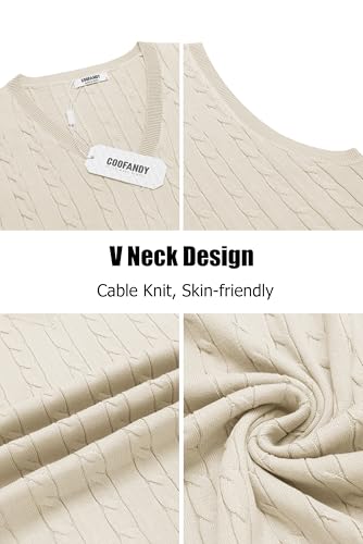 Image of COOFANDY Men's Sweater Vest Cable Knitted V Neck Slim Fit Sleeveless Pullover Sweater