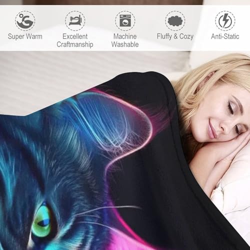 Couverture chat néon sombre plaid doudou moelleux atmosphère cosy - 4