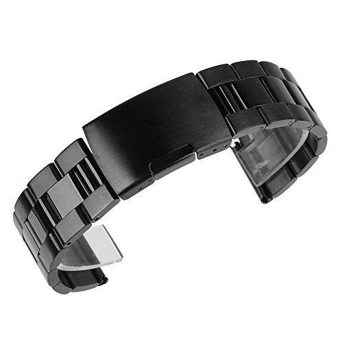 Beauty7 Unisex Edelstahl Uhrenarmband 20mm Schwarz mit Faltschließe Gerade Anstoß Länge Verstellbar WBL00060BD20a
