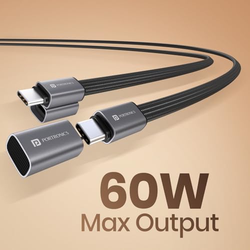 Image of Portronics 60W Safelink Type C Fast Charging Cable With Magnetic Cover, Flat Braided Cable, Data Transfer, Aluminium Alloy Shell, 1.2M Length Cable compatible with Type C Smartphones & Devices(Black)