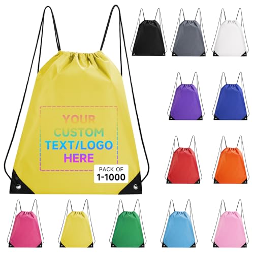 Bohaluo Custom Drawstring Bags With Logo, 20 PCS Personalized Text Drawstring Backpack Bulk, Easy-to-Carry String Bag Great for Gym, Travelling and for Everyday Use (Yellow)