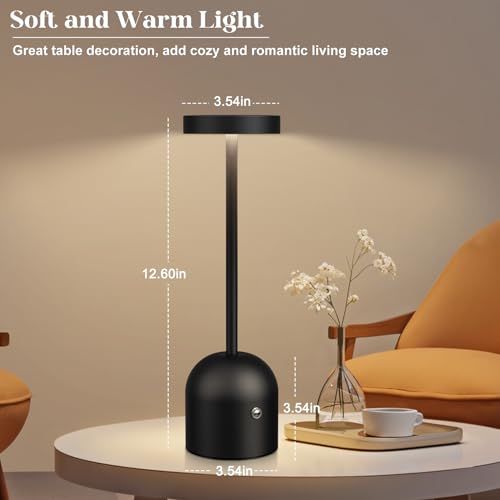 2 Pack Cordless Table Lamps, 5000mAh Rechargeable Battery Operated Outdoor Lamp, 3 Color Stepless Dimming Wireless LED Desk Table Light for Dining, Bedroom, Patio, Restaurant, Bar, Cafe(Black) - Image 6