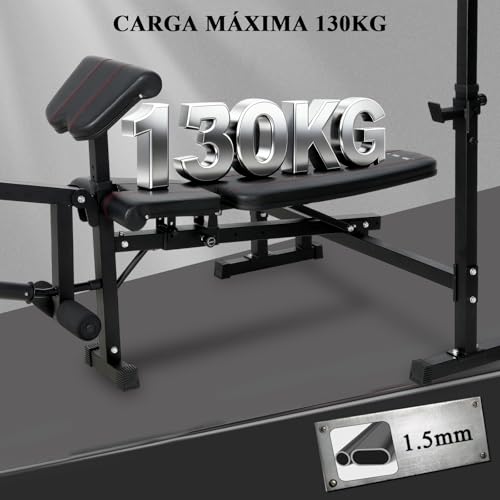 ISE Banco Musculación Plegable con soporte para piernas y brazos, Banco Pesas con rack musculación, Banco Press ajustable con soporte para curl de piernas, Banco De Pesas para barra olímpica - imagen 9
