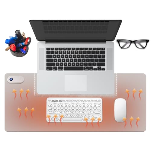 Rppiup Heated Mouse mat, 80x33 cm(31.5x13 in) Heated Desk mat, Hand Warmer Heated Desk pad with 3 Heat Levels & 3 Hours Automatic Shut-Off, Intelligent Zone Heating with Digital Display (Gray)