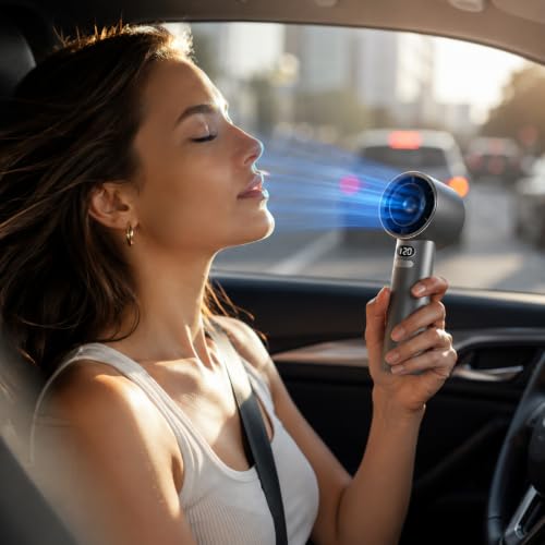 Image of Portable Handheld Fan with Infinite Variable Speed Control | 120 Speed Settings | LED Digital Display | Type-C Fast Charging | High-Speed Turbo Motor | Ultra Low-Noise Personal Cooling Fan