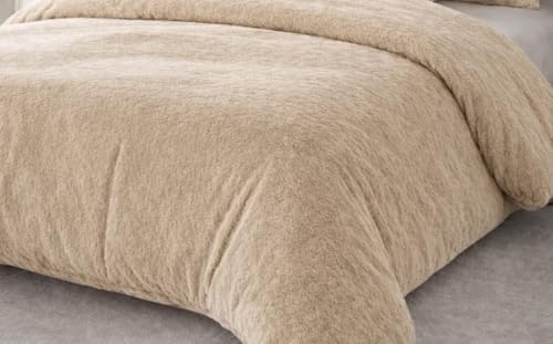 Image of Sands Luxurious 6Pc Bedding Set for Winter, 1 Double Duvet Cover,1 Double Bed bedsheet, 2 Pillow Covers, 2 Round Cushions, Ultra Soft Woollen Bedsheet Set- 90X100 inches (Beige)