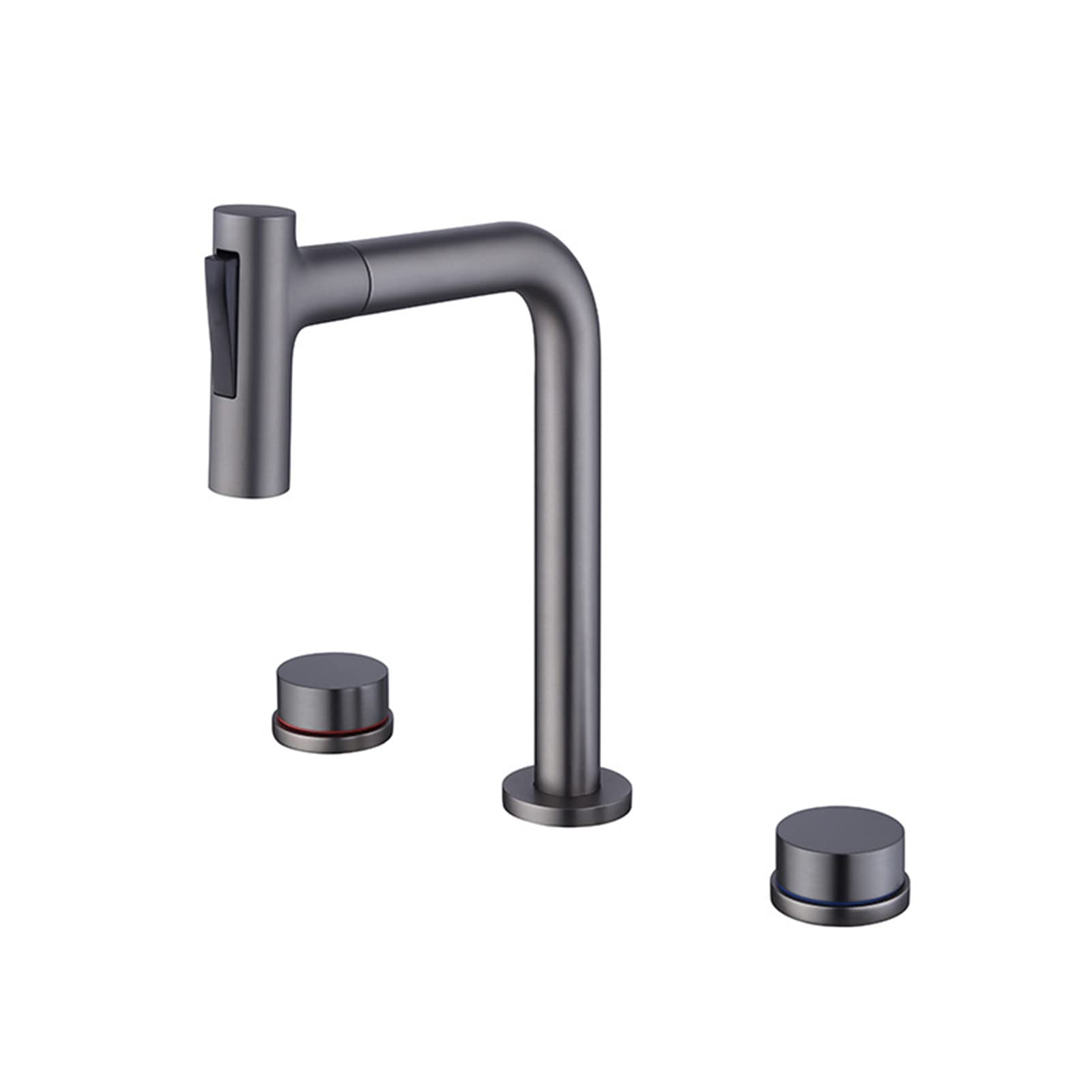 Robinet de cuisine mitigeur extractible double commande pistolet intégré gris