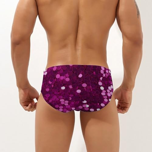 Bright Rose Red Sequins Pattern Mens Swim Briefs Bikini Sexy Low Rise Trunks Swimsuit Bathing Suit Beach2