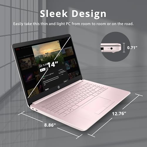 Image of Hp Stream 14 inch HD BrightView Laptop, Intel Celeron N4120 Processor, 4GB RAM, 64GB Storage, Intel HD Graphics, 720p Webcam, 1 Year Office 365, Pink, Win 11 S, 32GB Hotface USB Card (Renewed)